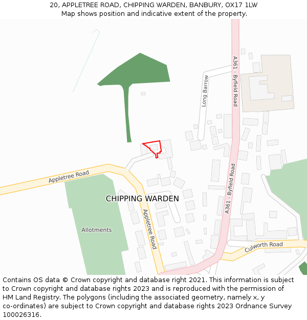 20, APPLETREE ROAD, CHIPPING WARDEN, BANBURY, OX17 1LW: Location map and indicative extent of plot