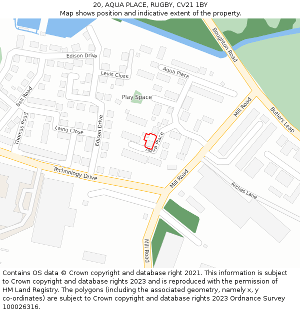 20, AQUA PLACE, RUGBY, CV21 1BY: Location map and indicative extent of plot