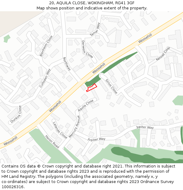 20, AQUILA CLOSE, WOKINGHAM, RG41 3GF: Location map and indicative extent of plot