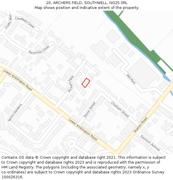 20, ARCHERS FIELD, SOUTHWELL, NG25 0RL: Location map and indicative extent of plot