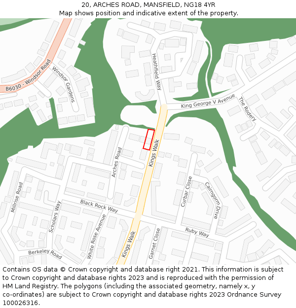 20, ARCHES ROAD, MANSFIELD, NG18 4YR: Location map and indicative extent of plot