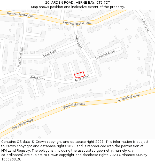 20, ARDEN ROAD, HERNE BAY, CT6 7DT: Location map and indicative extent of plot