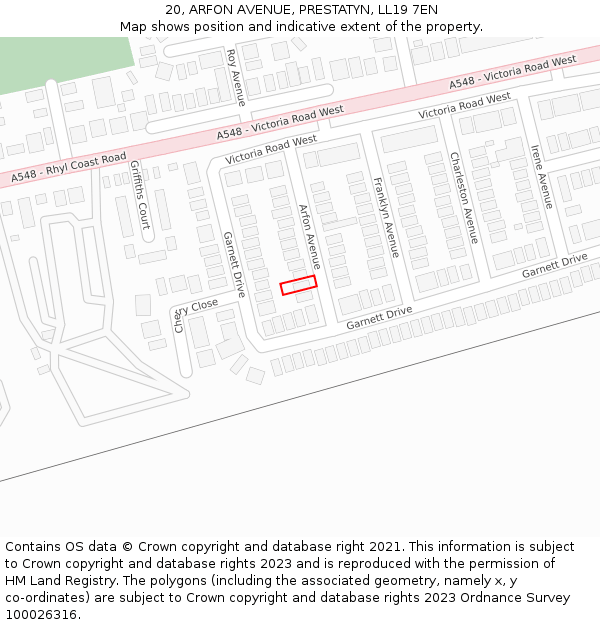 20, ARFON AVENUE, PRESTATYN, LL19 7EN: Location map and indicative extent of plot