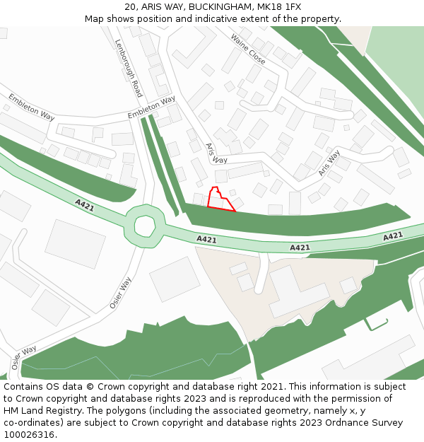 20, ARIS WAY, BUCKINGHAM, MK18 1FX: Location map and indicative extent of plot