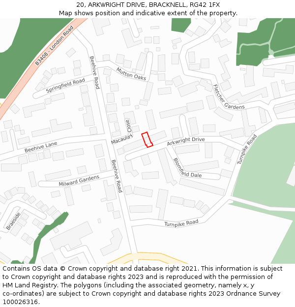 20, ARKWRIGHT DRIVE, BRACKNELL, RG42 1FX: Location map and indicative extent of plot