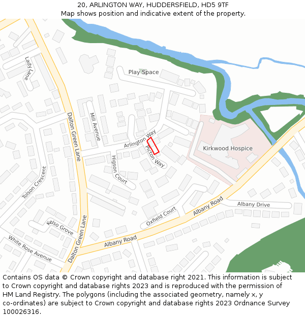20, ARLINGTON WAY, HUDDERSFIELD, HD5 9TF: Location map and indicative extent of plot