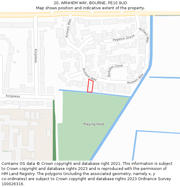 20, ARNHEM WAY, BOURNE, PE10 9UD: Location map and indicative extent of plot