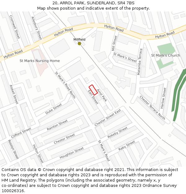 20, ARROL PARK, SUNDERLAND, SR4 7BS: Location map and indicative extent of plot