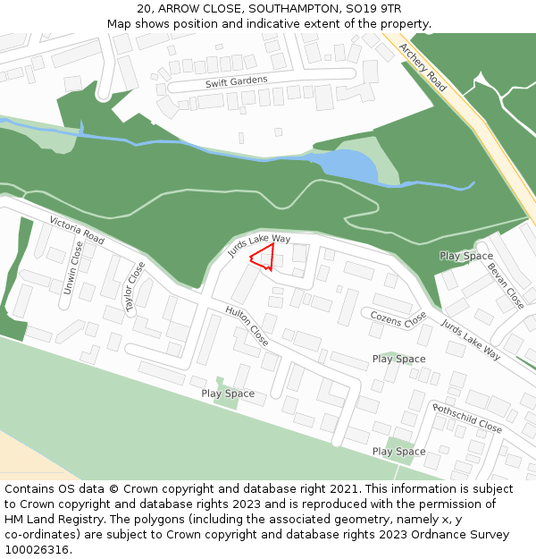 20, ARROW CLOSE, SOUTHAMPTON, SO19 9TR: Location map and indicative extent of plot