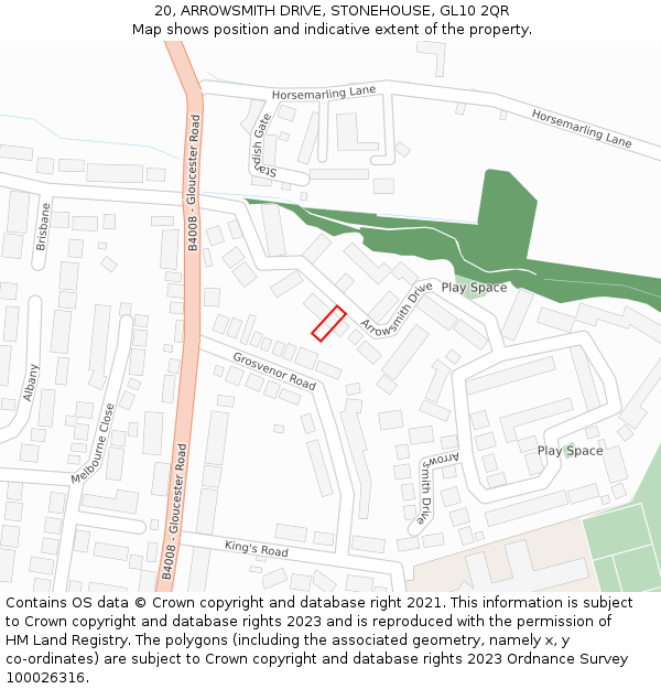 20, ARROWSMITH DRIVE, STONEHOUSE, GL10 2QR: Location map and indicative extent of plot