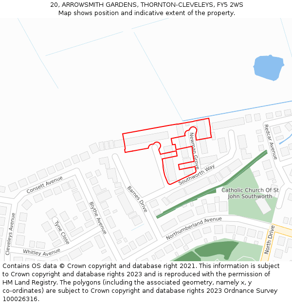 20, ARROWSMITH GARDENS, THORNTON-CLEVELEYS, FY5 2WS: Location map and indicative extent of plot