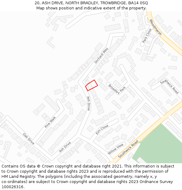 20, ASH DRIVE, NORTH BRADLEY, TROWBRIDGE, BA14 0SQ: Location map and indicative extent of plot