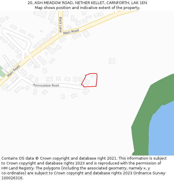 20, ASH MEADOW ROAD, NETHER KELLET, CARNFORTH, LA6 1EN: Location map and indicative extent of plot