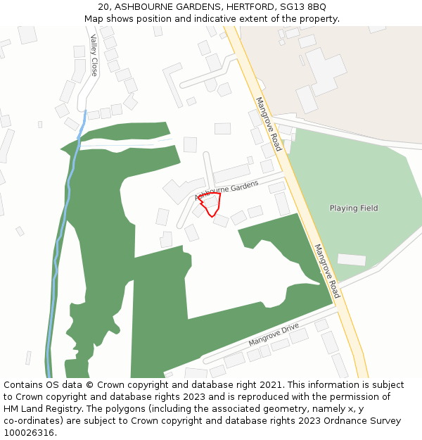 20, ASHBOURNE GARDENS, HERTFORD, SG13 8BQ: Location map and indicative extent of plot