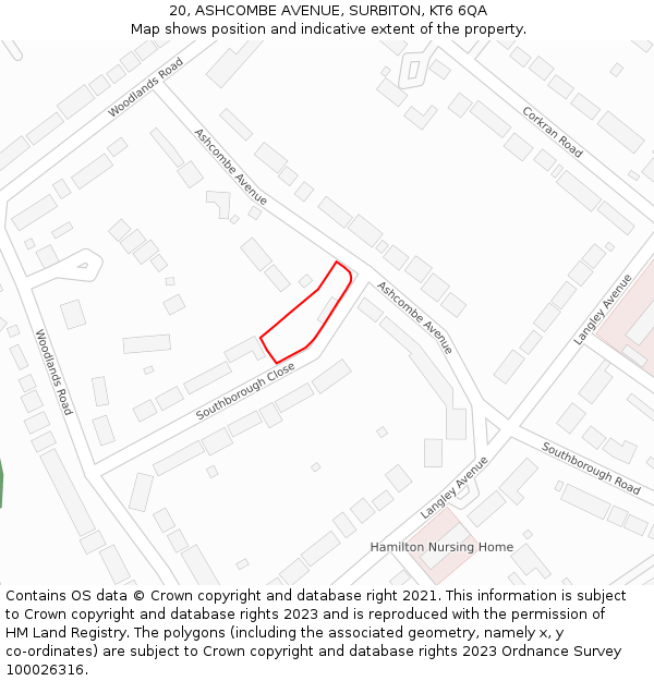 20, ASHCOMBE AVENUE, SURBITON, KT6 6QA: Location map and indicative extent of plot