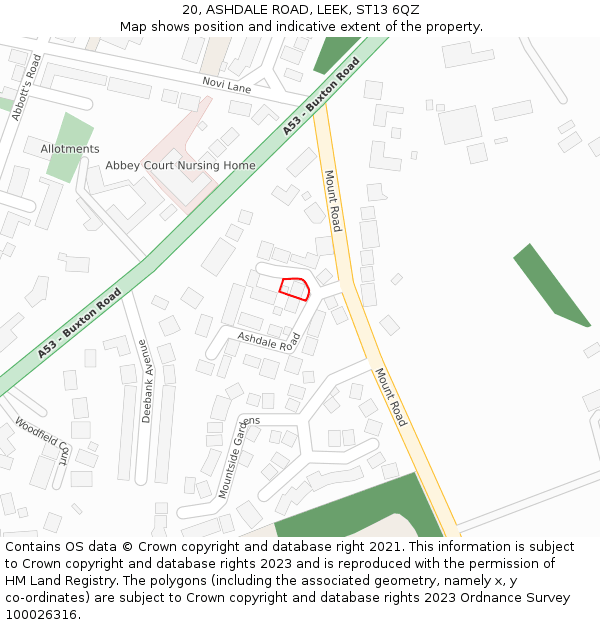 20, ASHDALE ROAD, LEEK, ST13 6QZ: Location map and indicative extent of plot