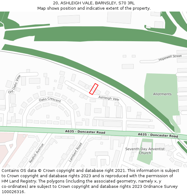 20, ASHLEIGH VALE, BARNSLEY, S70 3RL: Location map and indicative extent of plot