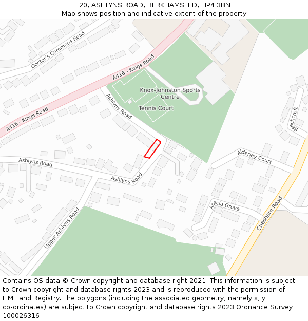 20, ASHLYNS ROAD, BERKHAMSTED, HP4 3BN: Location map and indicative extent of plot