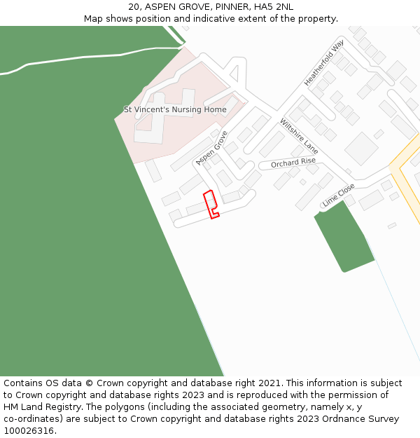 20, ASPEN GROVE, PINNER, HA5 2NL: Location map and indicative extent of plot