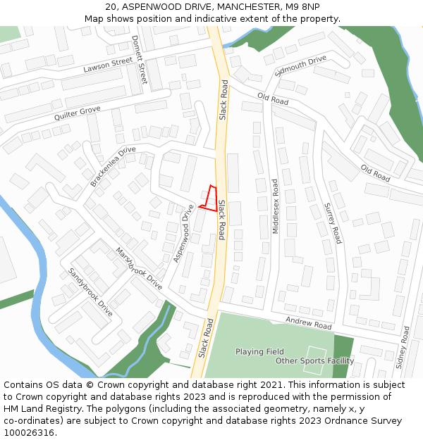 20, ASPENWOOD DRIVE, MANCHESTER, M9 8NP: Location map and indicative extent of plot