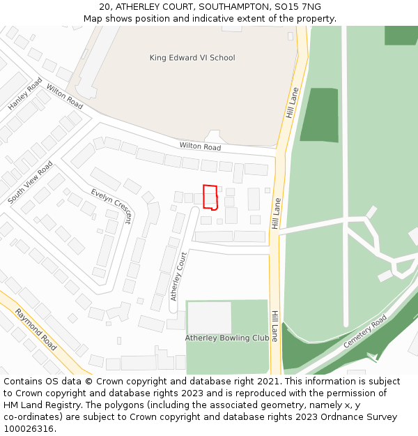 20, ATHERLEY COURT, SOUTHAMPTON, SO15 7NG: Location map and indicative extent of plot