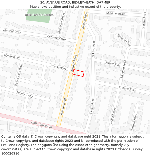 20, AVENUE ROAD, BEXLEYHEATH, DA7 4ER: Location map and indicative extent of plot
