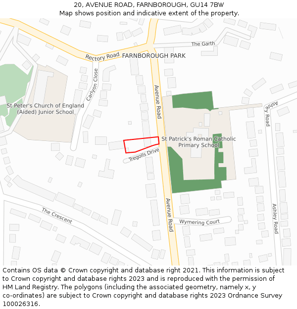 20, AVENUE ROAD, FARNBOROUGH, GU14 7BW: Location map and indicative extent of plot