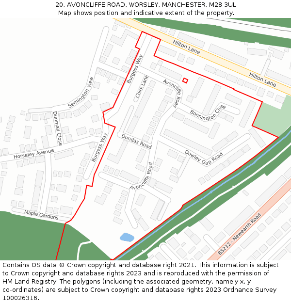 20, AVONCLIFFE ROAD, WORSLEY, MANCHESTER, M28 3UL: Location map and indicative extent of plot