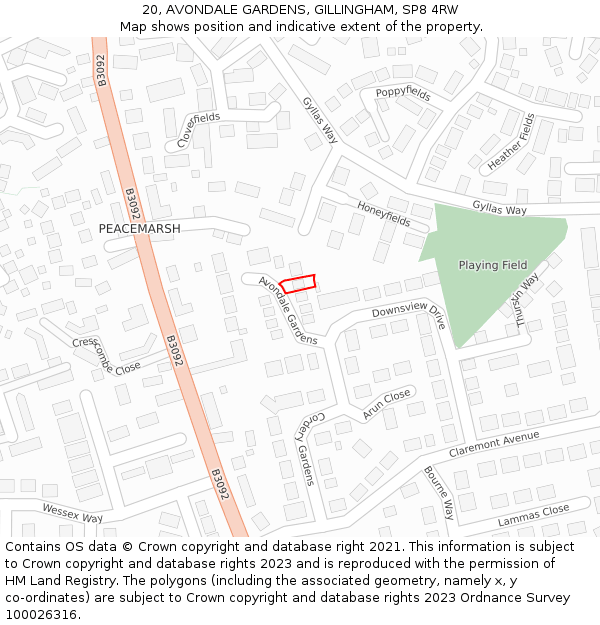 20, AVONDALE GARDENS, GILLINGHAM, SP8 4RW: Location map and indicative extent of plot