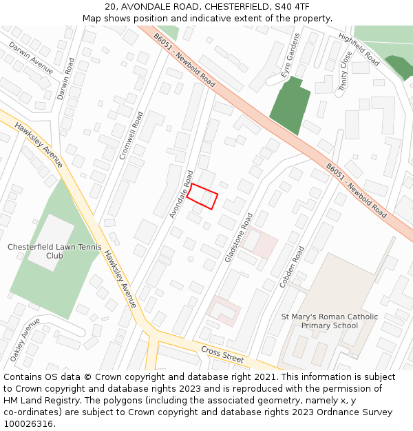 20, AVONDALE ROAD, CHESTERFIELD, S40 4TF: Location map and indicative extent of plot