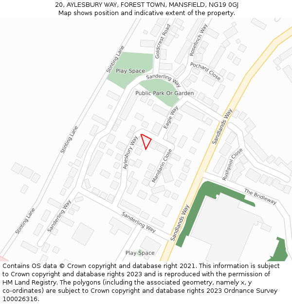 20, AYLESBURY WAY, FOREST TOWN, MANSFIELD, NG19 0GJ: Location map and indicative extent of plot