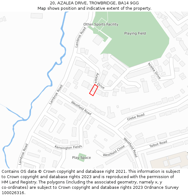 20, AZALEA DRIVE, TROWBRIDGE, BA14 9GG: Location map and indicative extent of plot