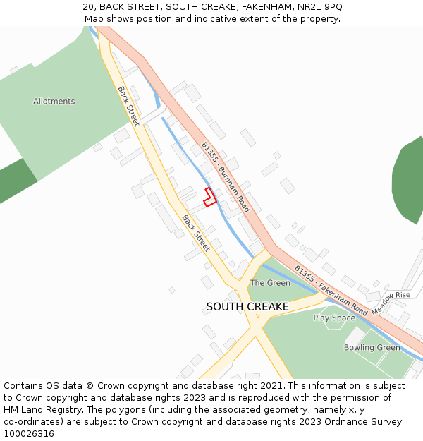 20, BACK STREET, SOUTH CREAKE, FAKENHAM, NR21 9PQ: Location map and indicative extent of plot