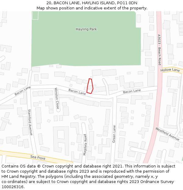 20, BACON LANE, HAYLING ISLAND, PO11 0DN: Location map and indicative extent of plot