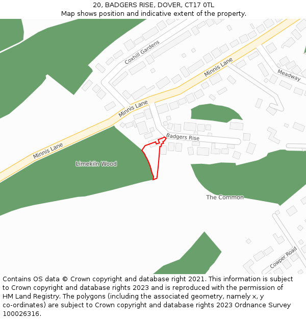 20, BADGERS RISE, DOVER, CT17 0TL: Location map and indicative extent of plot