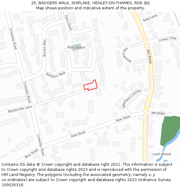 20, BADGERS WALK, SHIPLAKE, HENLEY-ON-THAMES, RG9 3JQ: Location map and indicative extent of plot