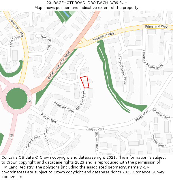 20, BAGEHOTT ROAD, DROITWICH, WR9 8UH: Location map and indicative extent of plot