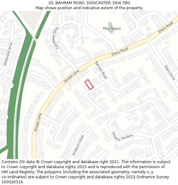 20, BAHRAM ROAD, DONCASTER, DN4 7BG: Location map and indicative extent of plot