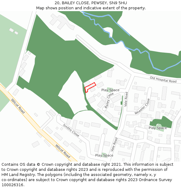 20, BAILEY CLOSE, PEWSEY, SN9 5HU: Location map and indicative extent of plot