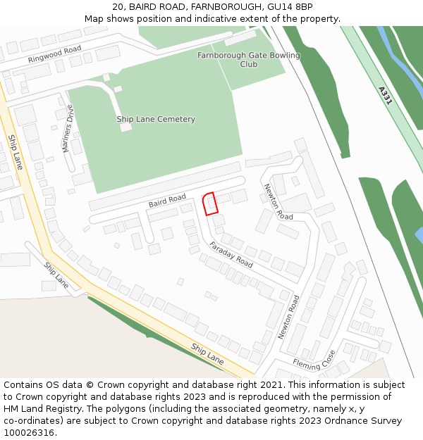 20, BAIRD ROAD, FARNBOROUGH, GU14 8BP: Location map and indicative extent of plot