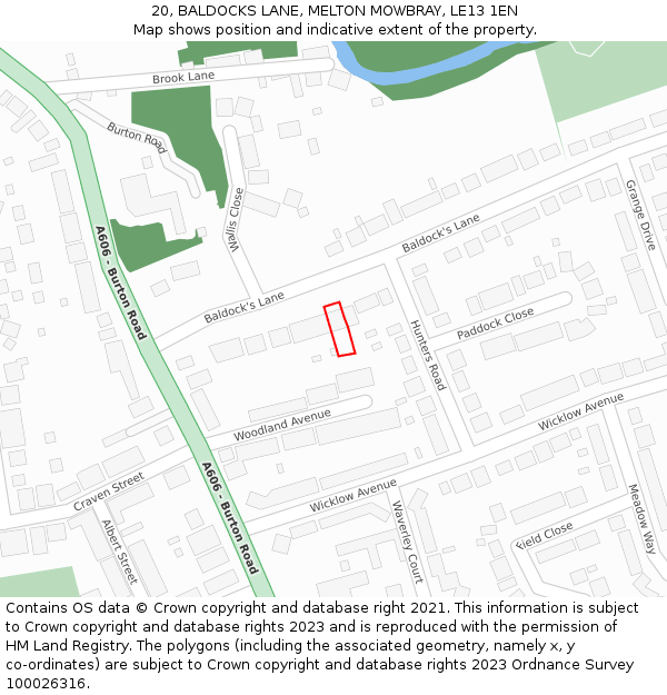 20, BALDOCKS LANE, MELTON MOWBRAY, LE13 1EN: Location map and indicative extent of plot