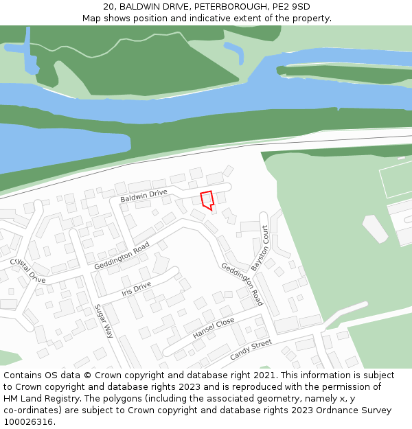 20, BALDWIN DRIVE, PETERBOROUGH, PE2 9SD: Location map and indicative extent of plot