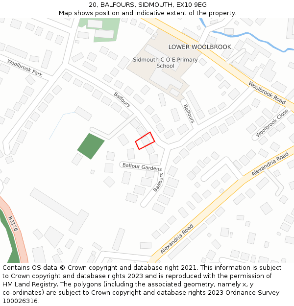 20, BALFOURS, SIDMOUTH, EX10 9EG: Location map and indicative extent of plot