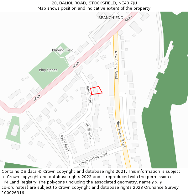 20, BALIOL ROAD, STOCKSFIELD, NE43 7JU: Location map and indicative extent of plot