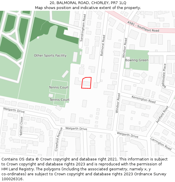 20, BALMORAL ROAD, CHORLEY, PR7 1LQ: Location map and indicative extent of plot