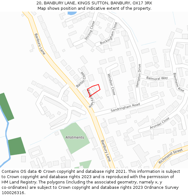 20, BANBURY LANE, KINGS SUTTON, BANBURY, OX17 3RX: Location map and indicative extent of plot