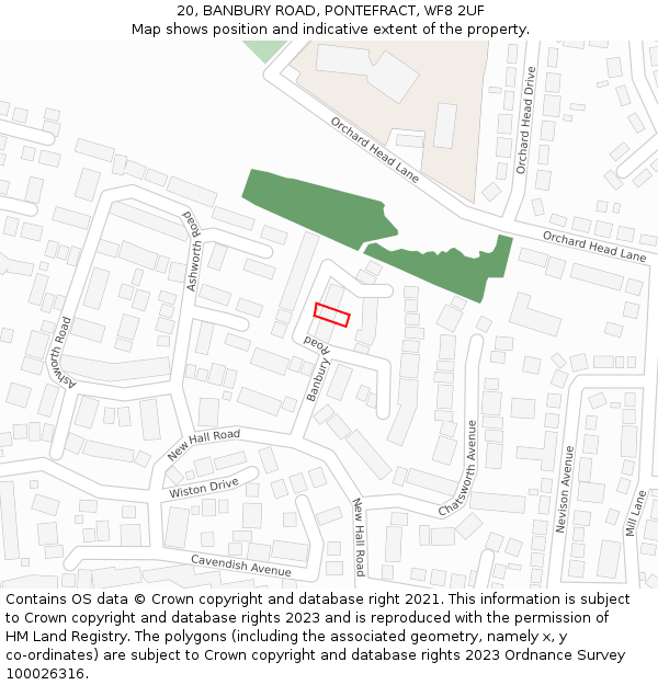 20, BANBURY ROAD, PONTEFRACT, WF8 2UF: Location map and indicative extent of plot