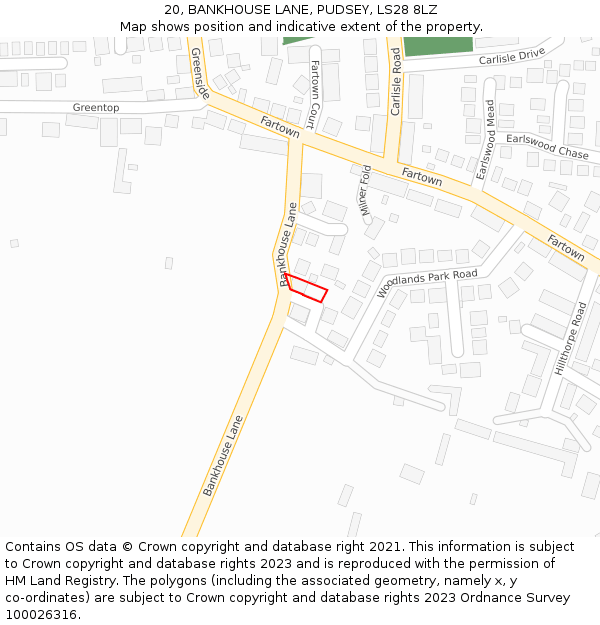 20, BANKHOUSE LANE, PUDSEY, LS28 8LZ: Location map and indicative extent of plot