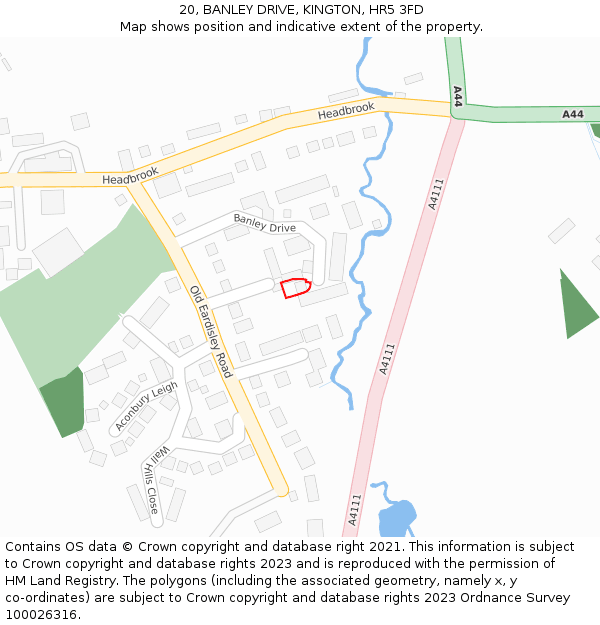 20, BANLEY DRIVE, KINGTON, HR5 3FD: Location map and indicative extent of plot
