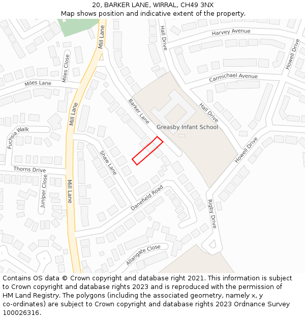 20, BARKER LANE, WIRRAL, CH49 3NX: Location map and indicative extent of plot